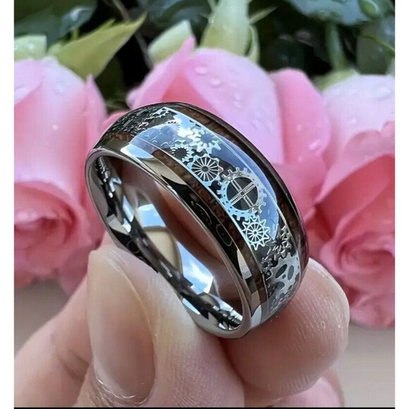 Men's Silver Ring surrounded with GEARS Size 8 - Picture 2 of 5
